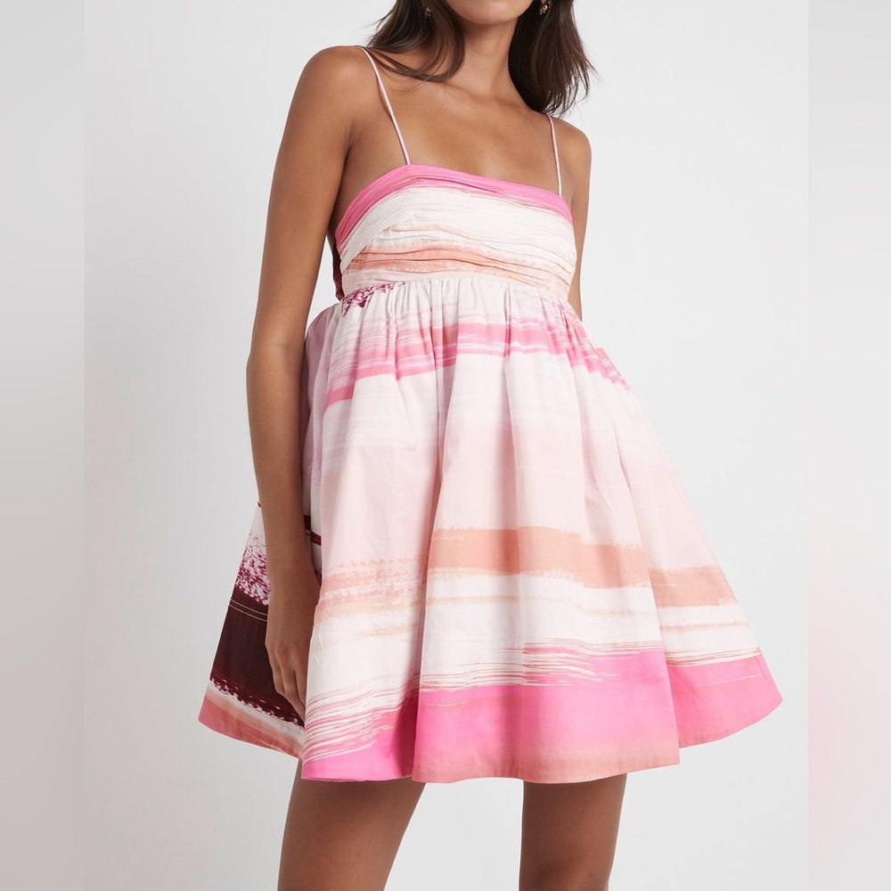NWT Aje Kasbah Sunset Stripe Ruched Bow Back Mini Dress Size US 2 / AUS 6 / XS